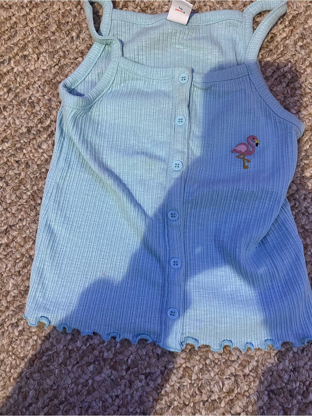 Old Navy Light Blue Ribbed Button Tank with Flamingo